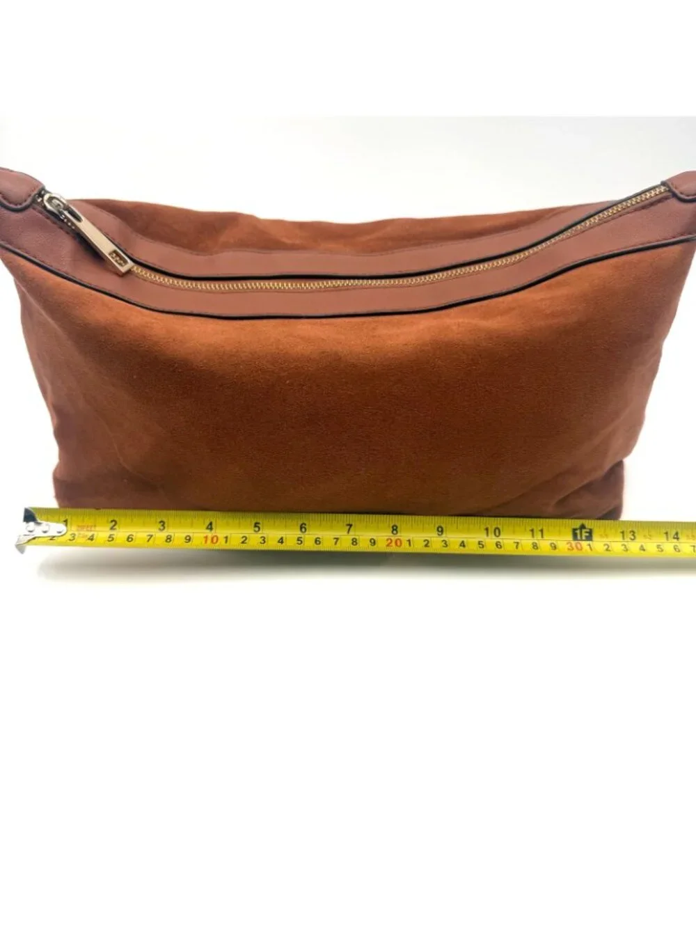 Sondra Roberts Squared Brown Slouch Hobo Shoulder Bag Faux Suede Zip Purse